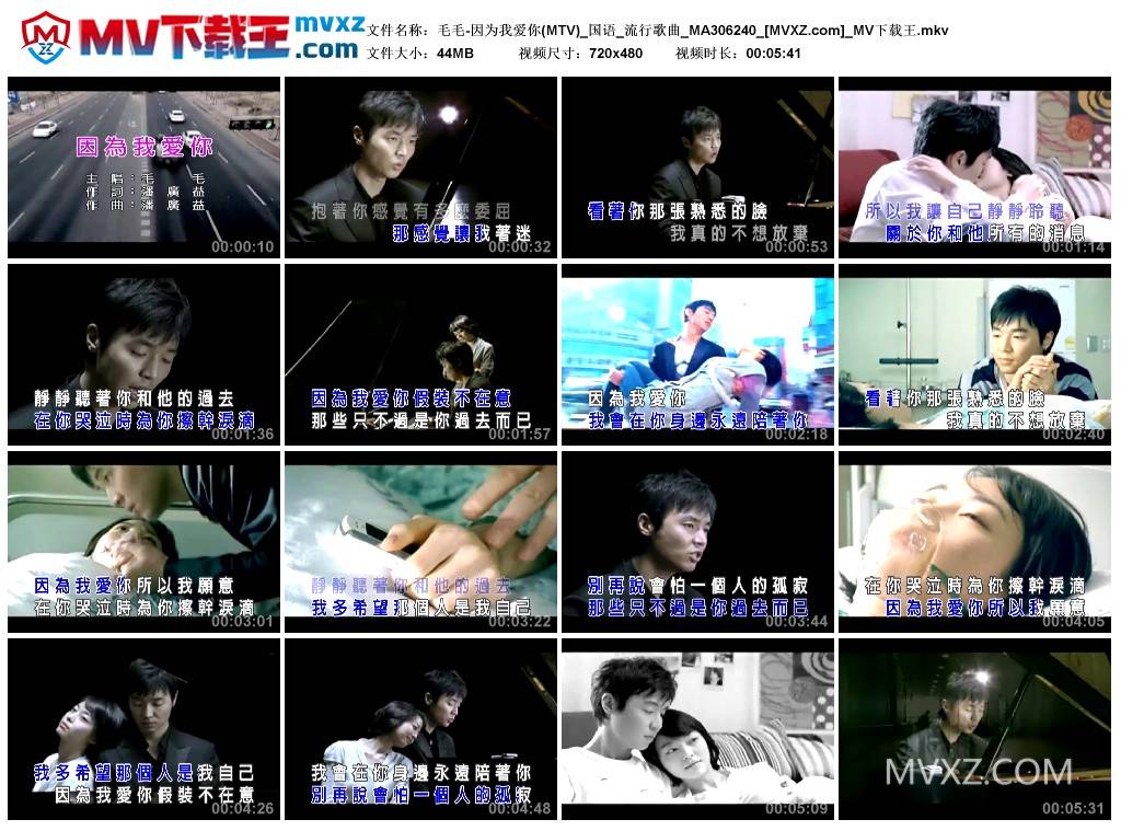 毛毛-因为我爱你(MTV)_国语_流行歌曲_MA306240